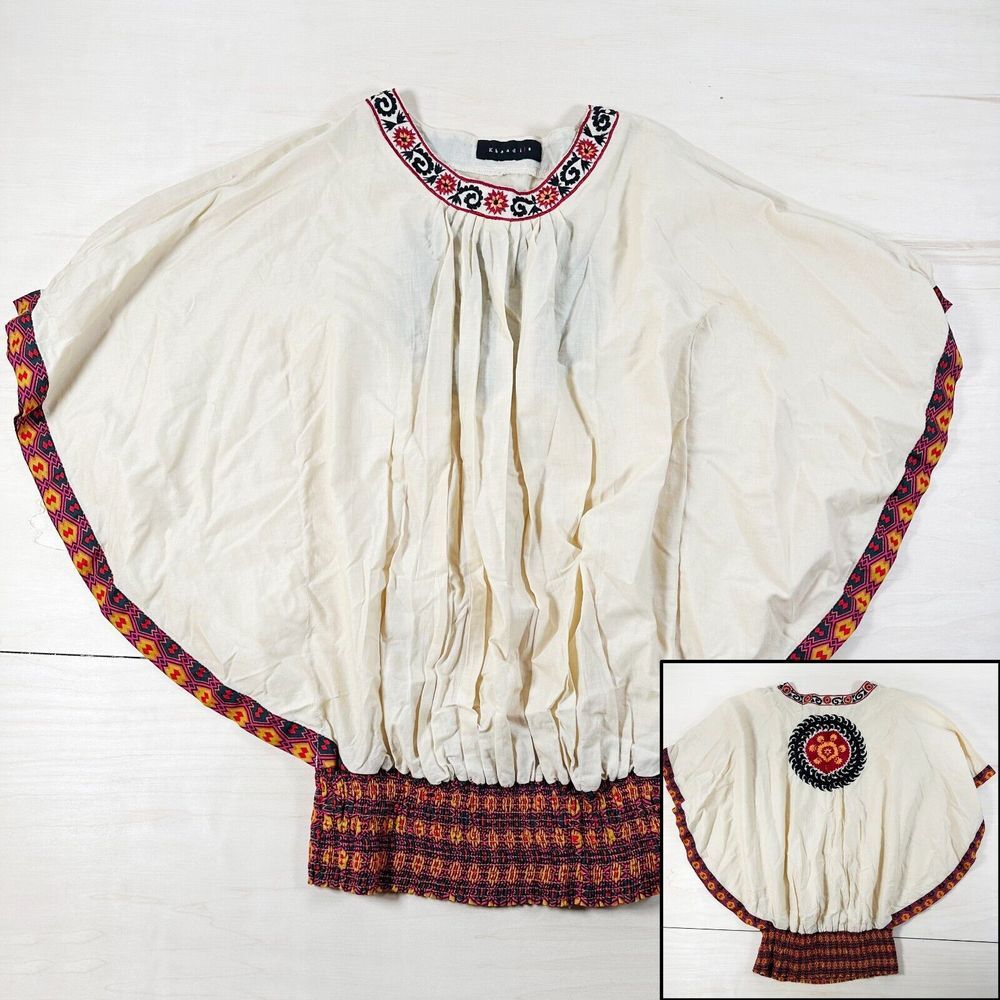 Khaadi Womens Cinched Waist Top Embroidered Details 100% Cotton Cream Red OS